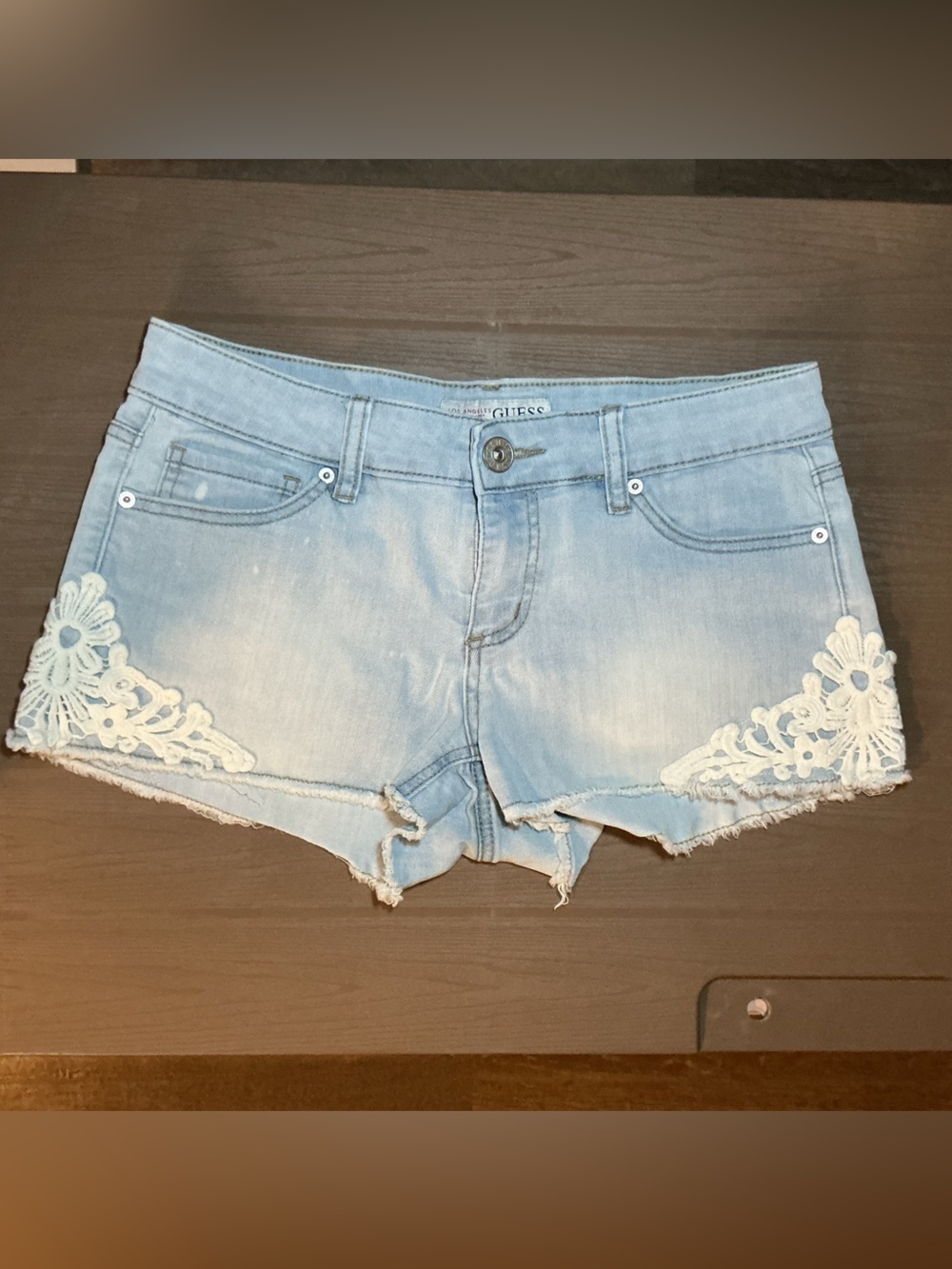 Guess low rise Light Blue Denim Lace-Trim Women’s Shorts